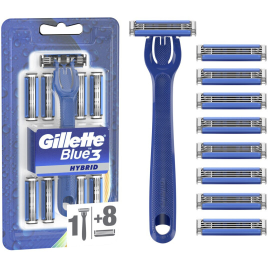 Gillette Blue3 Hybrid barberhøvel + 9 barberblader
