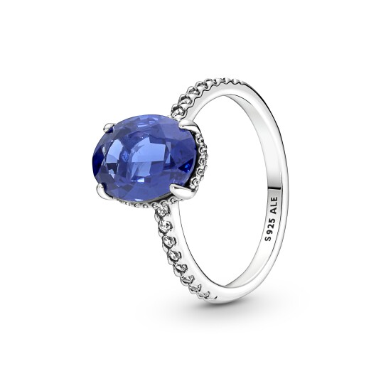 Pandora, Ring i 925 sølv med blå krystall, str 56