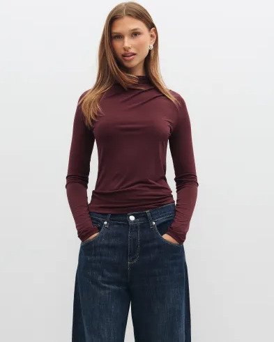 Pieces Rød Pcmadison Ls Draped Top Noos Bc