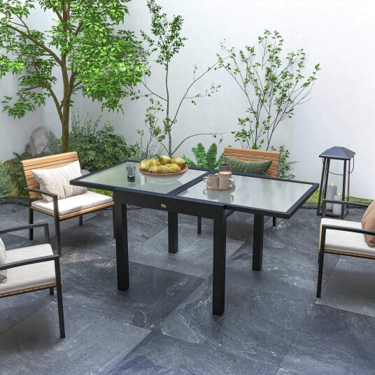 Table Extensible de Jardin Grande Midjemål: 160L x 80W x 75H cm Aluminium Mørkegrå Topp i herdet glass Gjennomsiktig Aosom Table Extensible de Jardin Grande Midjemål: 160L x 80W x 75H cm Aluminium Mørkegrå Topp i herdet glass Gjennomsiktig Aosom