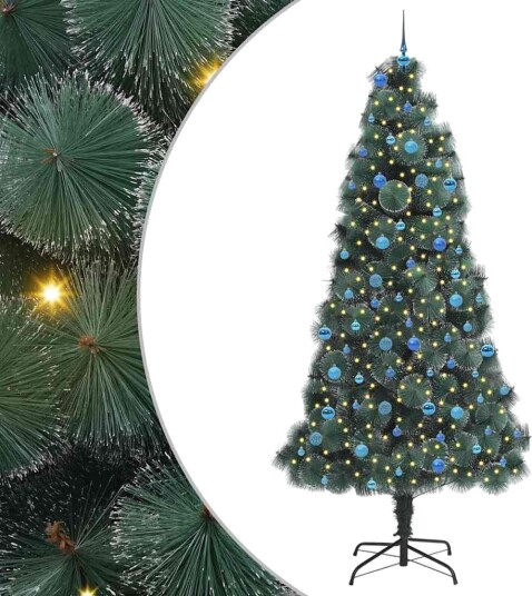  Kunstig forbelyst juletre med kule sett grønn 240 cm PET