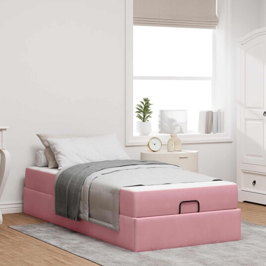  Sengeramme med madrass 2 pcs Rosa Fløyel