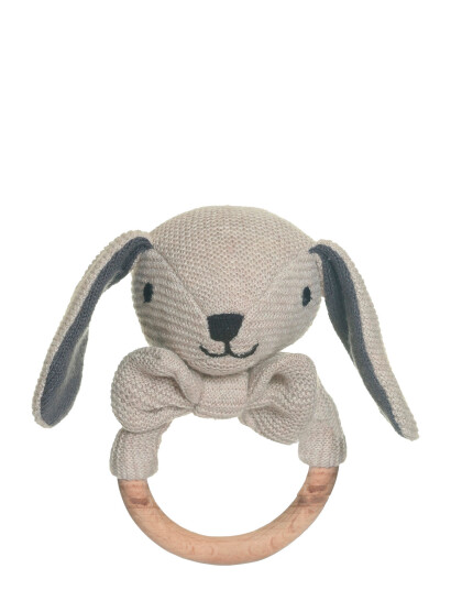 Teddykompaniet Teddy Baby, Organic Rattle Dog, Knitted - Beige - 16 cm
