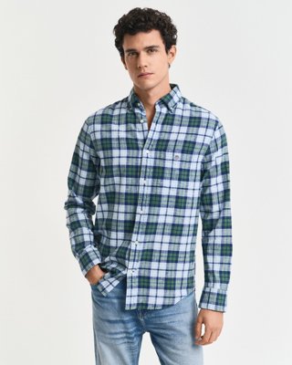 Regular fit rutete skjorte i bomullslin PINE GREEN M Regular fit rutete skjorte i bomullslin PINE GREEN M