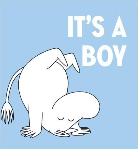 Moomin Mummi kort dobbelt It's a boy lys blå