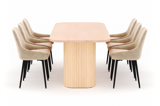 Scandinavian Choice Kopparbo Spisegruppe 200x90cm med 6 Alsarp Spisestoler Naturell