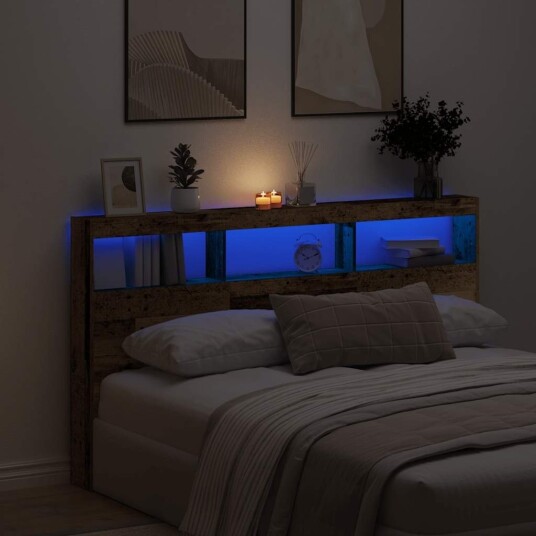 Hodegavl skap med LED gammelt tre 180x17x102 cm Hodegavl skap med LED gammelt tre 180x17x102 cm