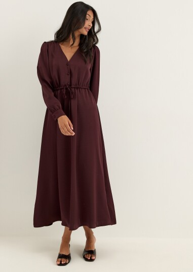 Bubbleroom Satin Puff Sleeve Maxi Dress