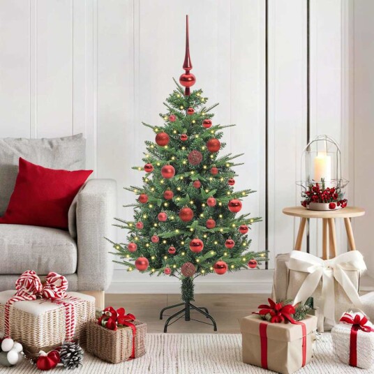 Kunstig forhåndsbelyst juletre med kule sett grønn 120 cm