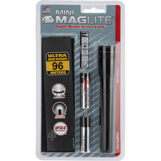 Maglite Mini AA Lommelykt med hylster og batterier - 14 lm - Svart