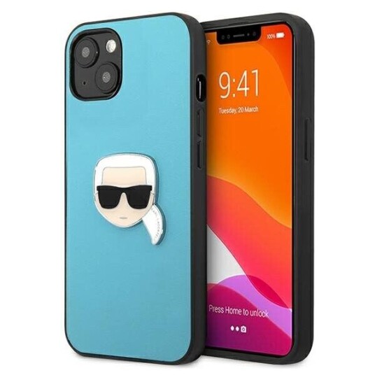 Karl Lagerfeld Mobildeksel i Lær til iPhone 13 Mini med Ikonik Metalllogo - Blå