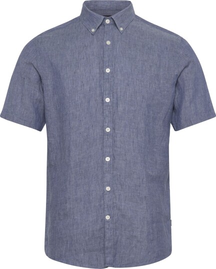 Lindbergh Black Soft Linen Shirt S/S   Modern Fit   Blue   XXL