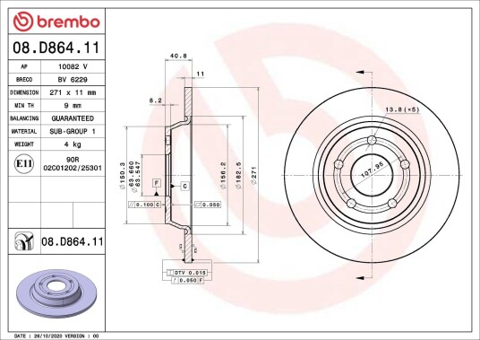 Bremseskive BREMBO 08.D864.11 Bremseskive BREMBO 08.D864.11
