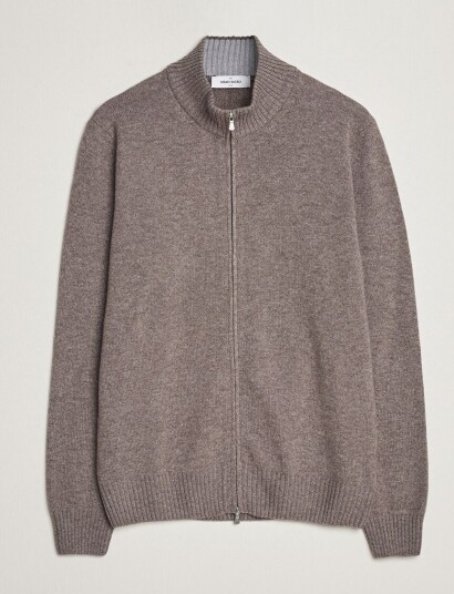 Gran Sasso Wool/Cashmere Full Zip Light Brown Melange