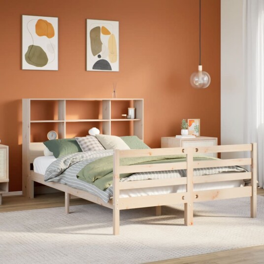 Seng med bokhylle uten madrass 135x190 cm heltre furu 8721158606761