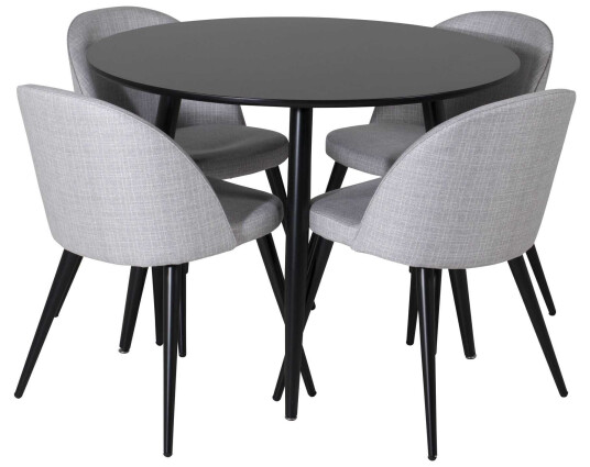 Venture Design Plaza & Velvet spisegruppe Svart/grå 4 st stoler & bord 100 cm