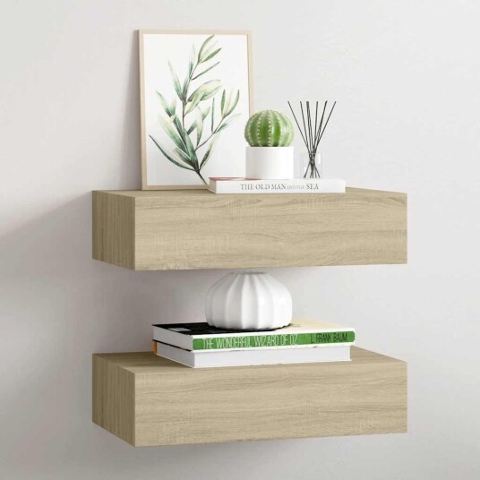 vidaXL Veggmonterte skuffehyller 2 stk eik 40x23,5x10 cm MDF