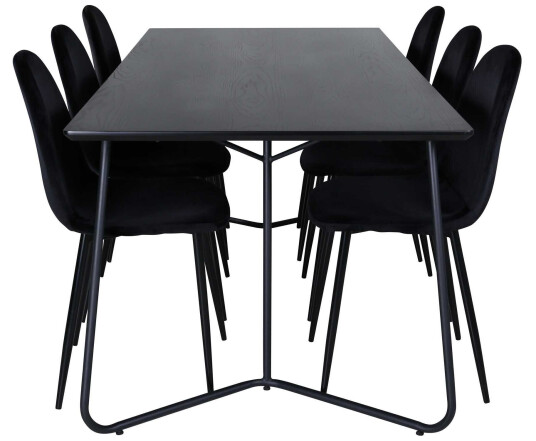 Venture Design Petra & Polar spisegruppe Svart/svart 6 stoler & bord 190 x 90 cm