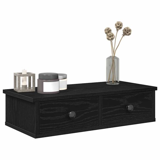  Vegghylle med skuffer svart 60x25x15 cm konstruert tre 8721158649737