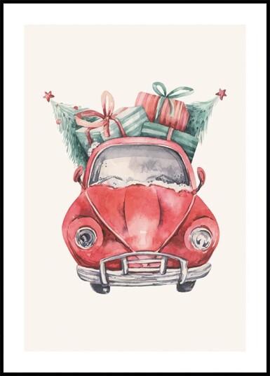 Watercolor Christmas Car Plakat Plakat / 21x30cm