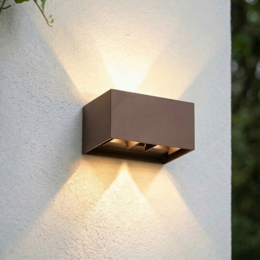 Nivar utendørs LED-vegglampe, rustfarget, 4 lyskilder, 20 cm, IP54 – Lindby - Terrasse - Moderne - Aluminium - Kantet