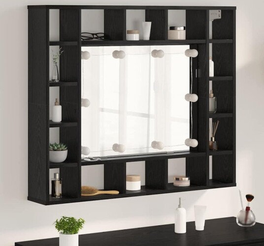 Speilskap med hylle Svart eik 91 x 15 x 76.5 cm Konstruert tre Speilskap med hylle Svart eik 91 x 15 x 76.5 cm Konstruert tre