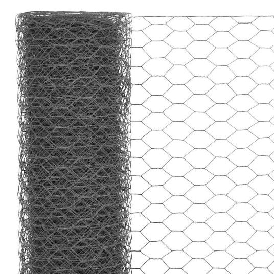 vidaXL Trådgjerde kylling stål med PVC belegg 25x1,2 m grå