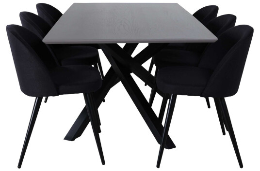 Venture Design Piazza & Velvet spisegruppe Svart/svart 6 stoler & bord 180 x 90 cm
