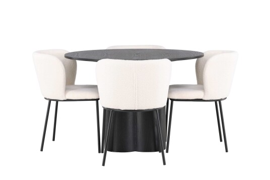Venture Design Olivia & Edina spisegruppe Hvit/svart 4 stoler & bord 110 cm