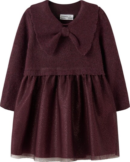 Name It Kjole - Strikk - Tyll - NmfRadina - Catawba Grape - Name It - 1½ år (86) - Kjole Bordeaux Lilla