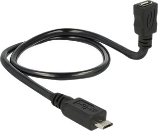 Delock Otg Shapecable   Usb Forlengelseskabel   Micro Usb Type B Hunn Til Micro Usb Type B Hann   Usb 2.0 Otg   50 Cm   Svart