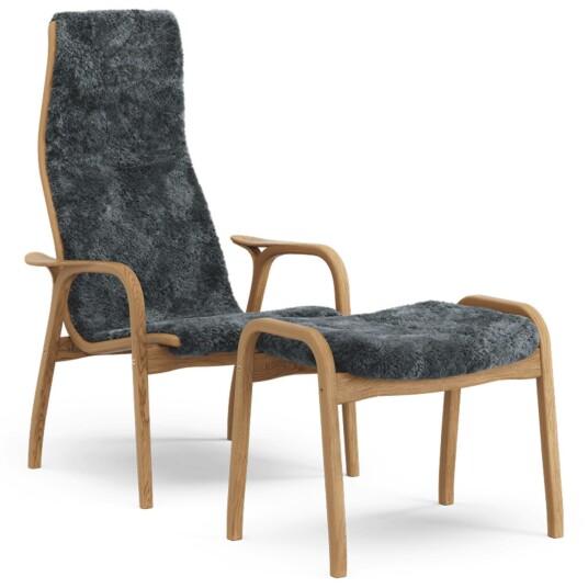 Swedese Lamino Lenestol med Fotskammel Saueskinn Charcoal / Oljet Eik