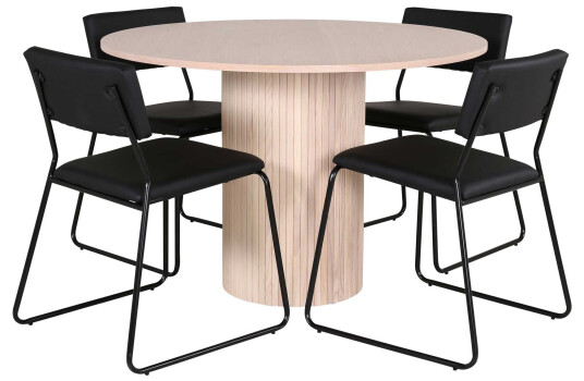 Venture Design Bianca & Kenth spisegruppe Svart/whitewash 4 stoler & bord 110 cm