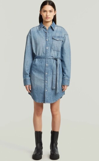 G Star Belted Shirt Dress L\S Wmn   Blue   M