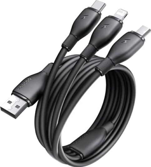 Baseus Ultrarask Ladekabel En Til Tre Usb A Til M+L+C 3,5A 0,8M Svart