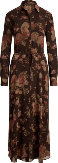Lauren Ralph Lauren Floral Chiffon Shirtdress   BROWN MULTI   36