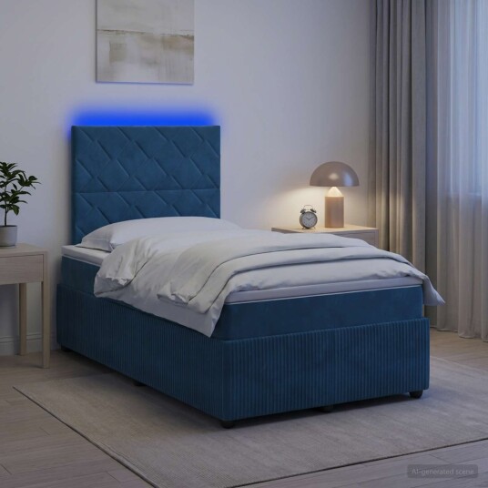 vidaXL LED boksseng med madrass med hodegjerde Blå 120 x 190 cm Fløyel