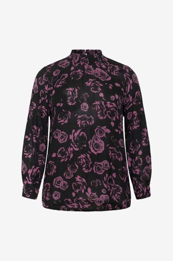 KAFFE Curve - Bluse kcAmi LS Blouse Printed - Svart KAFFE Curve - Bluse kcAmi LS Blouse Printed - Svart