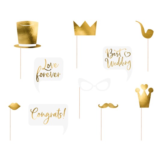 PartyDeco Foto Props Gull Bryllup - 10-pakning