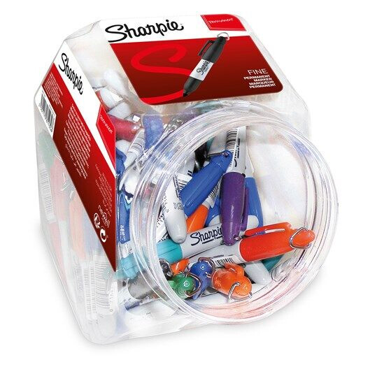 Sharpie Mini 72 markers in Cannister 15 Svart 11 Rød 11 Blå 7 Aqua 7 Berry 7 Fiolett 7 Grønn 7 Oransje