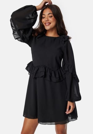 BUBBLEROOM Round Neck Short Frill Dress Black 42