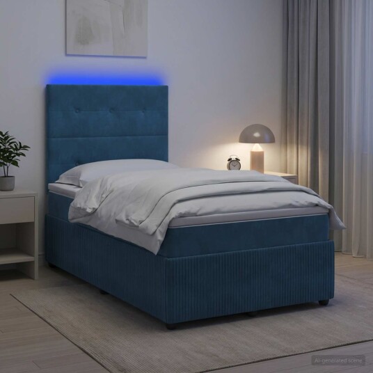 vidaXL LED boksseng med madrass med hodegjerde Blå 120 x 190 cm Fløyel