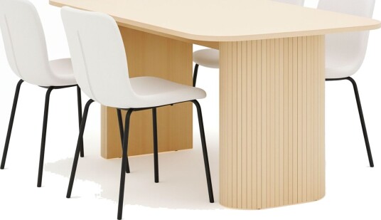 Kopparbo Spisebord 160 cm med 4 Katy Spisestoler - Hvit / Hvit Bouclé / Metallben Svart