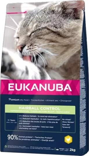 Eukanuba Tørrfôr til katt 10 kg - Hairball Control med kylling for voksne katter