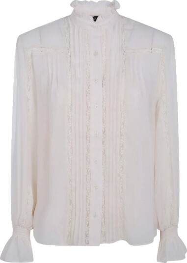 Lauren Ralph Lauren Lace Trim Crinkle Georgette Blouse Cream M Lauren Ralph Lauren Lace Trim Crinkle Georgette Blouse Cream M
