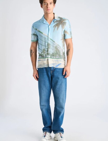 Lindbergh Aop Summer Viscose Shirt S/S Blue XL