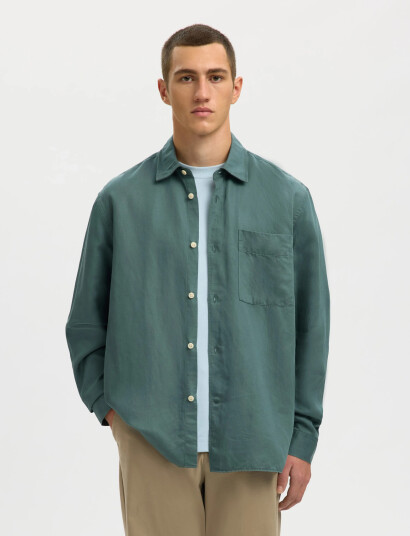 Selected Slhrlxmika Tencel Blend Ls Shirt   Green   M
