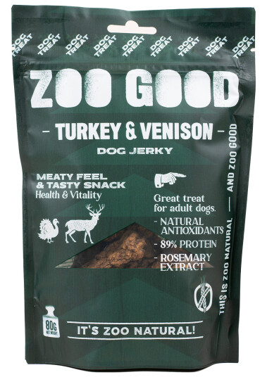 Tørket kalkun- og hjortekjøtt hundegodbit 80g - Zoo Good