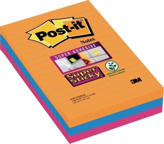 Post It Super Sticky Notes Boost Linjerede 101 Mm X 152 Mm Pakke A 3 Stk