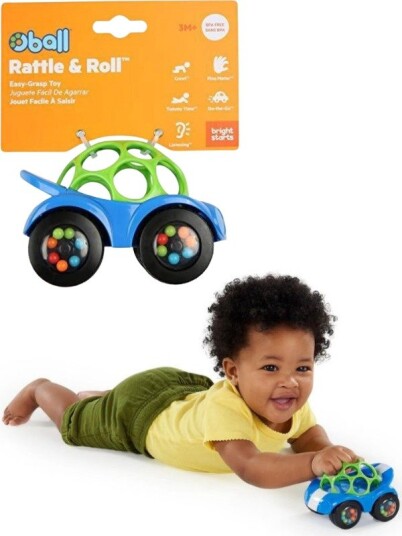 Bright Starts Oball Rattle & Roll Buggie blå lekebil med fargerike perler i hjulene Bright Starts Oball Rattle & Roll Buggie blå lekebil med fargerike perler i hjulene